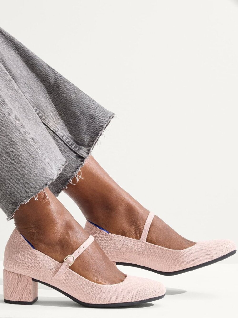 Rothy’s The Mary Jane Pump Block Heels Size 11.5 Pale Ballerina Pink Knit NEW